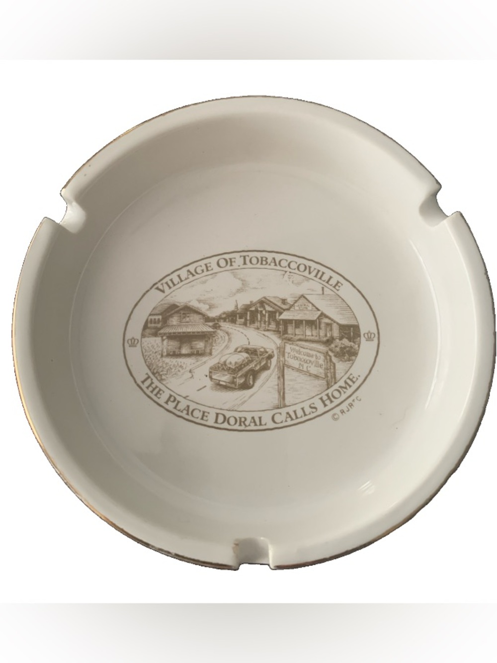 Vintage Ashtray White Ceramic Village of Tobaccoville NC Doral RJ Reynolds RJR